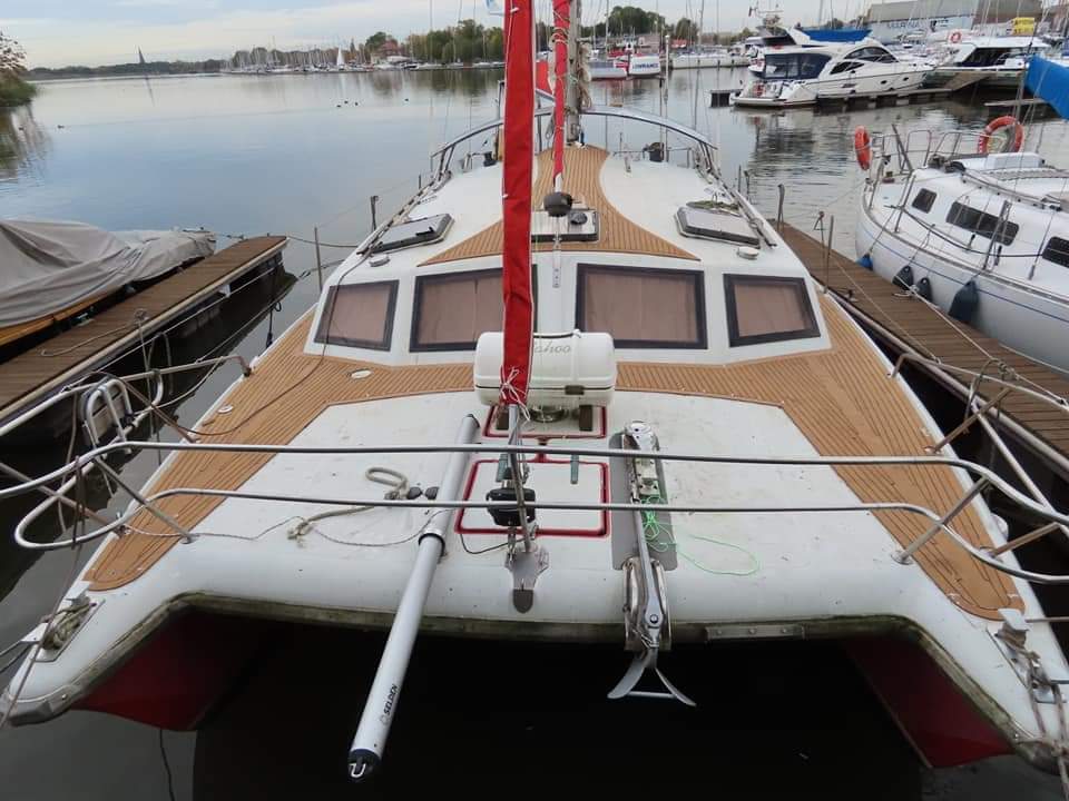 Composite cork deck on a catamarain