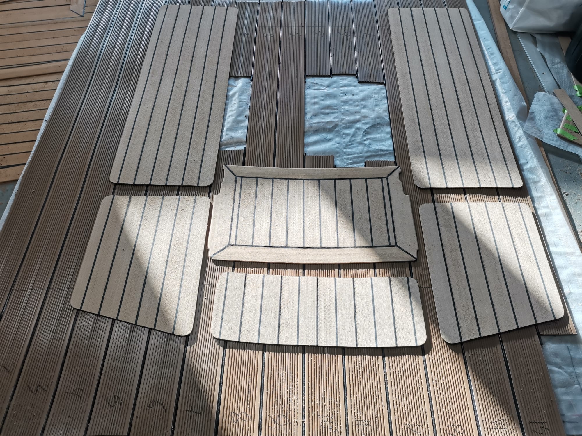 PVC synthetic teak weathered colour with black caulking